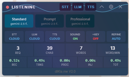 Control Panel in Recording state
