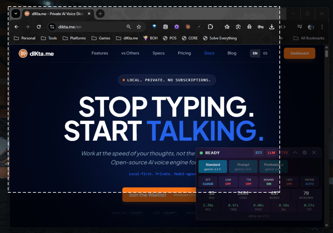Screen capture overlay with the dashboard and Control Panel visible