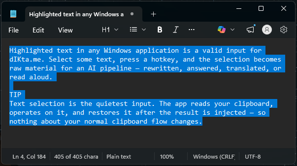Texto resaltado en un editor de Windows
