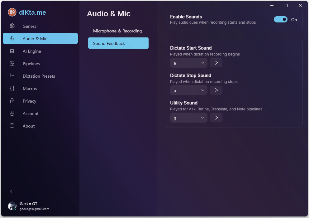 Audio & Mic — Sonidos de Feedback