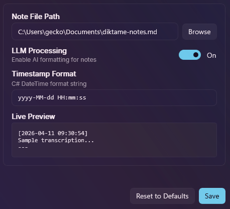 Notas — detalle (ruta de archivo, toggle LLM, timestamp, previsualización)