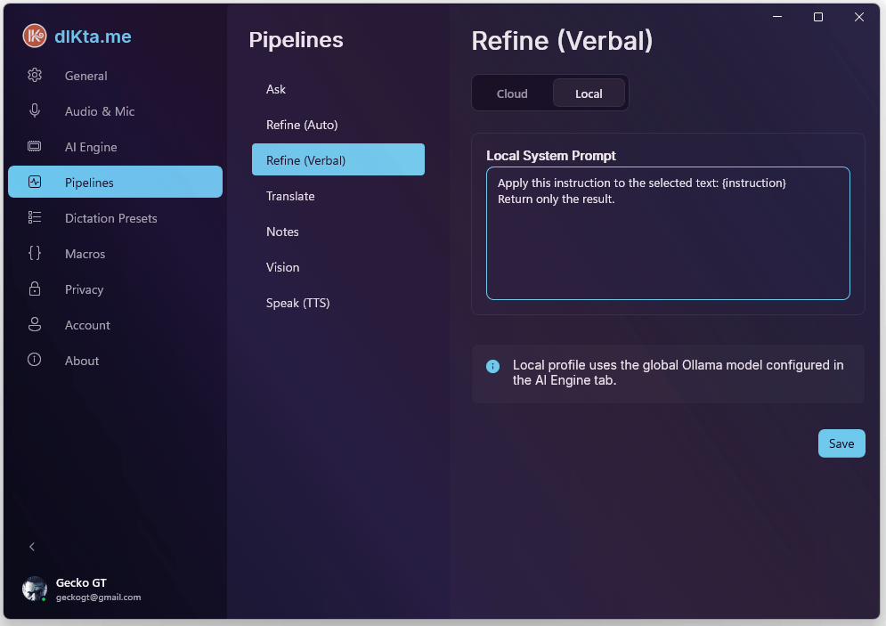 Refinar Verbal — Local