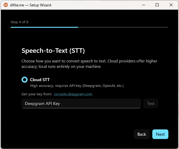 Wizard — STT configuration