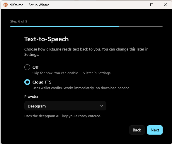 Wizard — TTS configuration