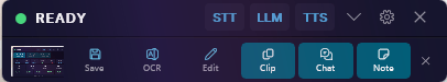 Vision Action panel with Save / OCR / Edit / Clip / Chat / Note buttons